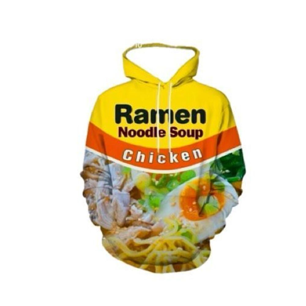 *NEW *Ramen Noodle Multicolor All Over Chicken Noodle Soup Print Hoodie Size Med